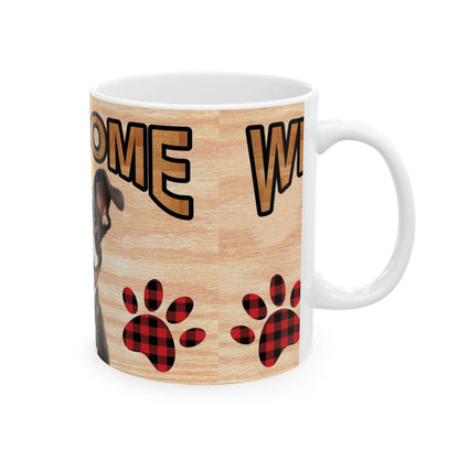 Welcome Dog Illustration Ceramic Mug – Cute Paw Print Coffee Cup 11oz    Item #587503