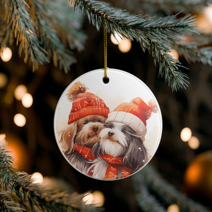 Christmas Ornament Featuring Cozy Shih Tzu Dogs in Winter Hats and Scarves   Item #554446