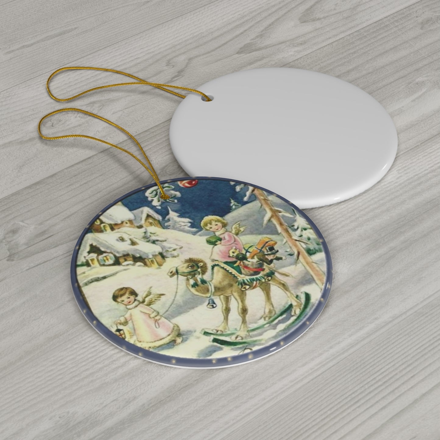 Christmas Scene Ceramic Disc Ornament          Item #366172