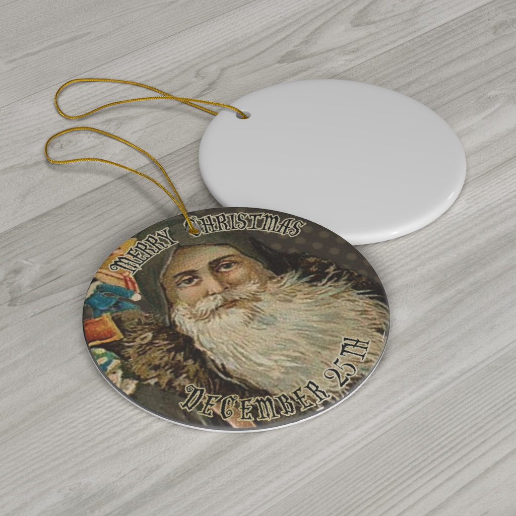 Merry Christmas Santa Ceramic Disc Ornament        Item #619508 - Buckshot's Bargain Barn