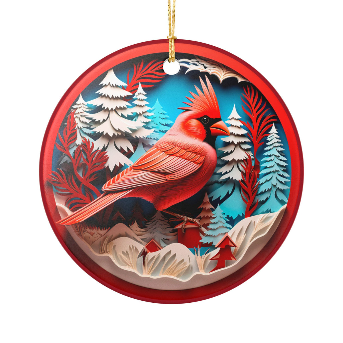 Cardinal in Winter Forest Ceramic Ornament    Item #898138