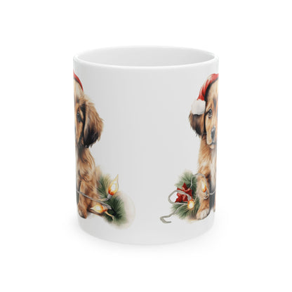 Christmas Dog In Santa Hat With Garland And Lights Ceramic Mug 11oz  Item #104844