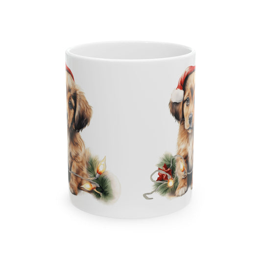 Christmas Dog In Santa Hat With Garland And Lights Ceramic Mug 11oz  Item #104844