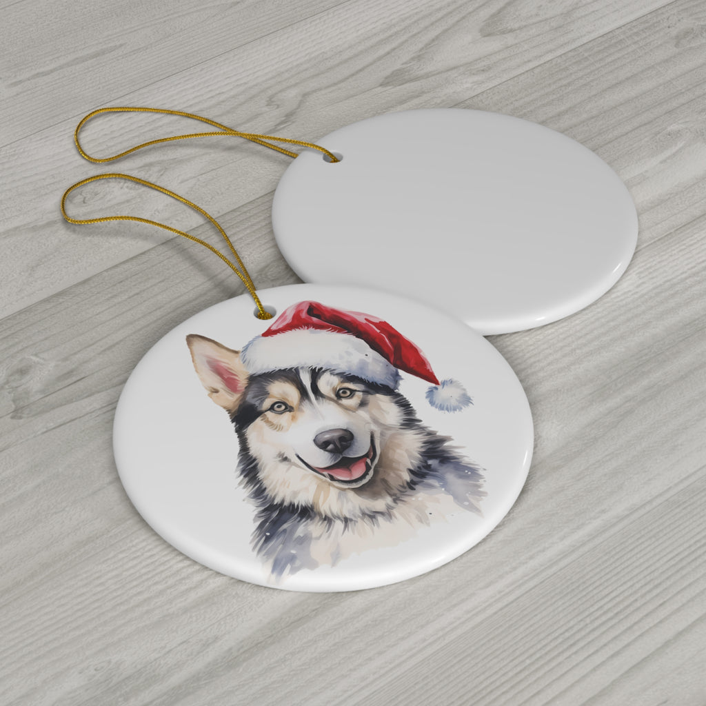 Dog With Christmas Sweater Ceramic Disc Ornament           Item #1764982