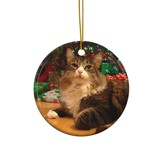 Christmas Cat Ceramic Disc Ornament       Item #7540049