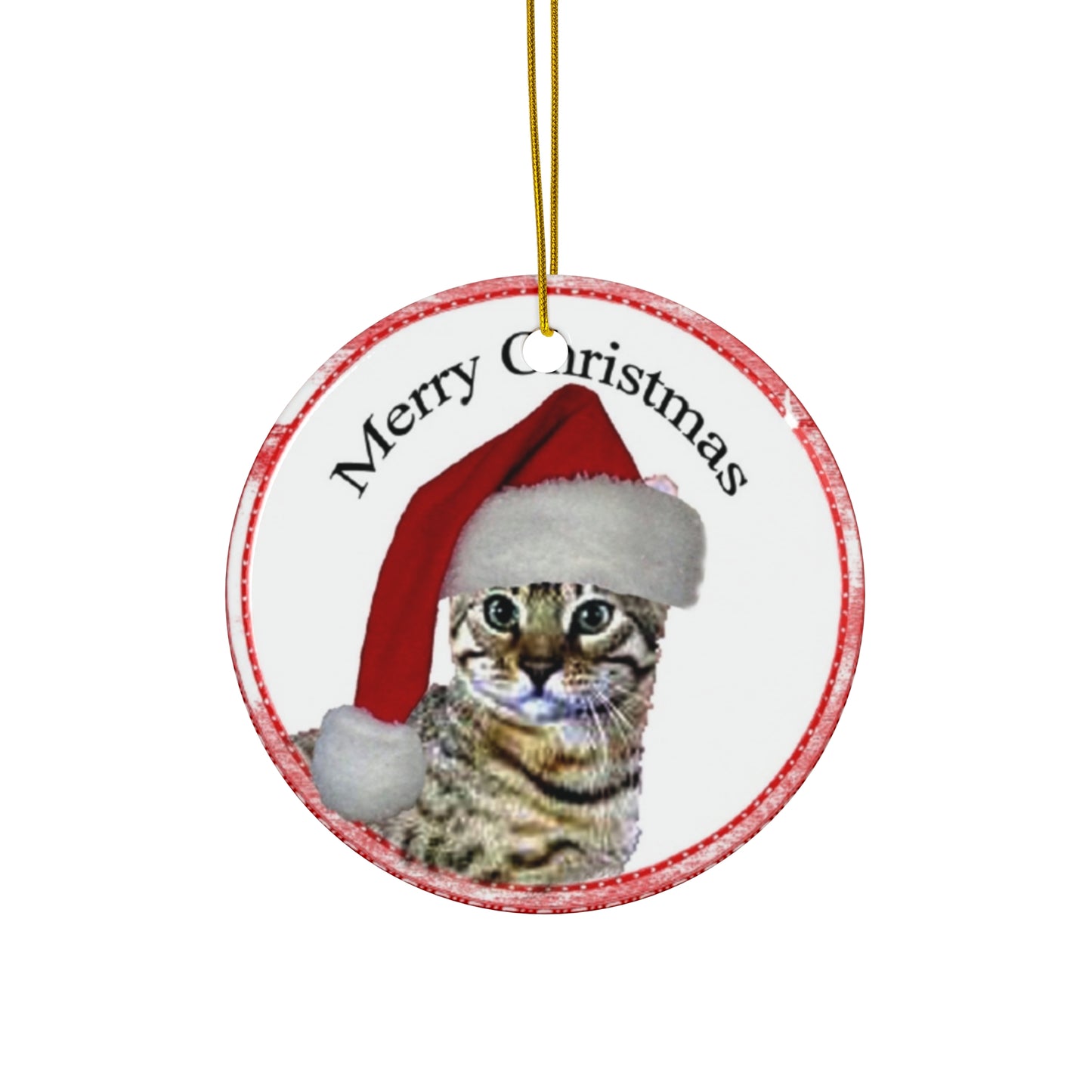 Merry Christmas Cat Ceramic Disc Ornament        Item #7481007