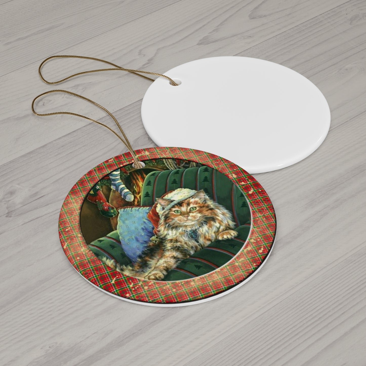 Christmas Kitten Ceramic Disc Ornament       Item #7515608