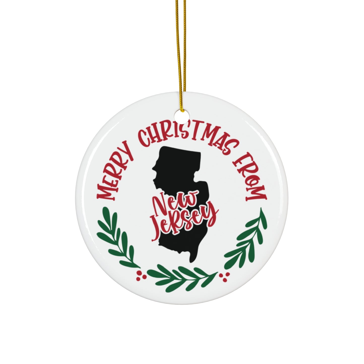 Merry Christmas From New Jersey Ceramic Disc Ornament      Item #7051457