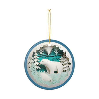 Polar Bear Family Winter Forest Ceramic Ornament   Item #375247