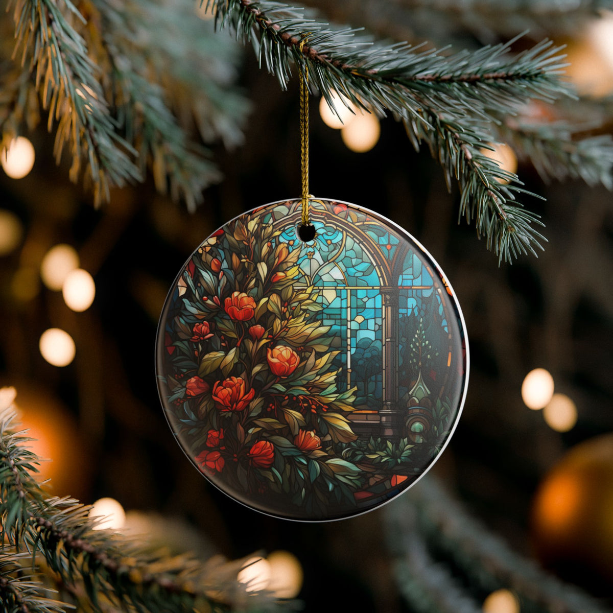 Stained Glass Floral Ceramic Ornament     Item #392626