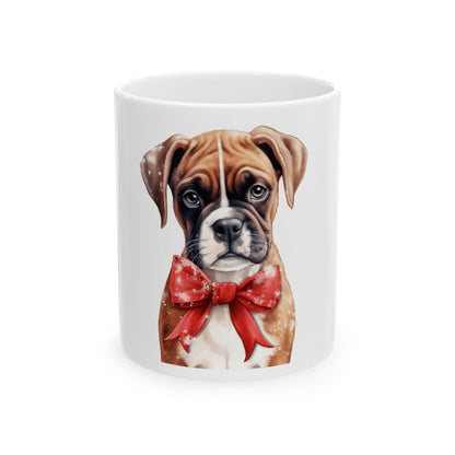 Boxer Puppy Mug with Red Bow – Cute Dog Ceramic Coffee Cup 11oz   Item #628427