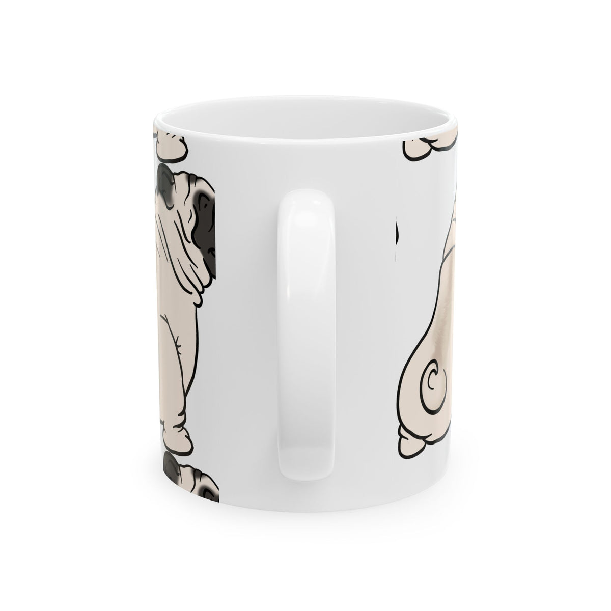 Pug Pattern Ceramic Mug — Cute Wrinkled Pug Coffee Cup 11oz   Item #906837