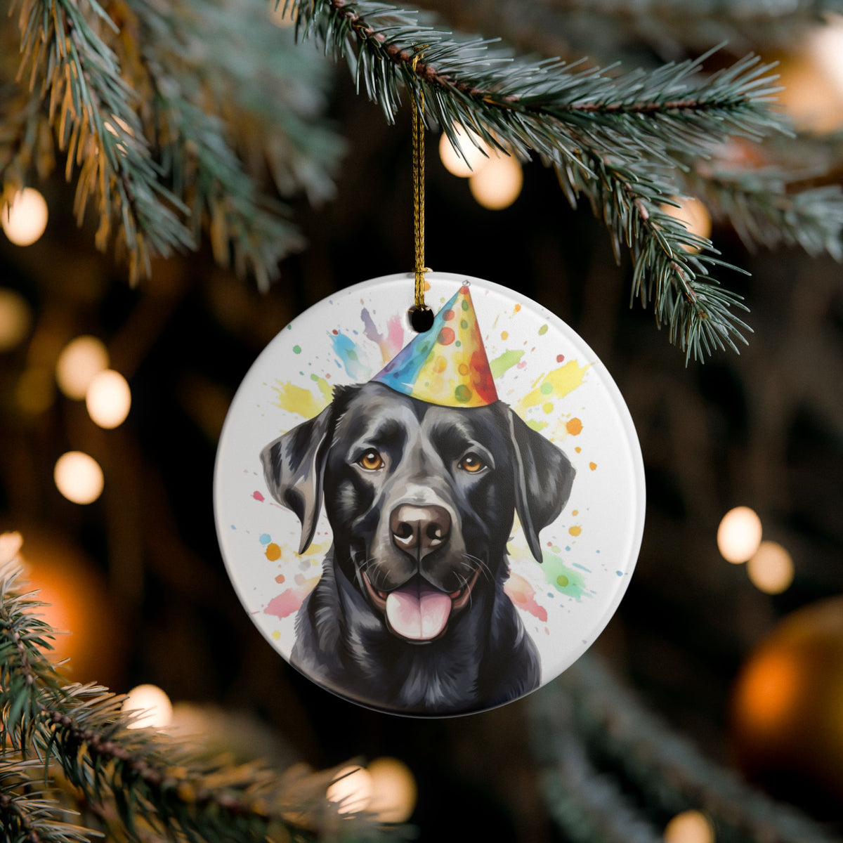 Black Labrador Birthday Party Ceramic Ornament  Item #5348