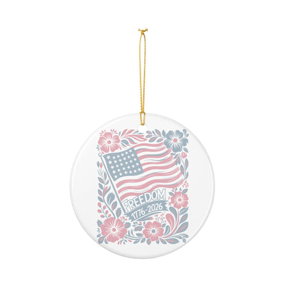 Copy of Freedom 1776-2026 Ceramic Ornament — Patriotic American Flag Floral Decoration   Item #31956