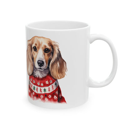 Dachshund in Christmas Sweater Ceramic Mug — Cute Holiday Dog Coffee Cup 11oz   Item #469654