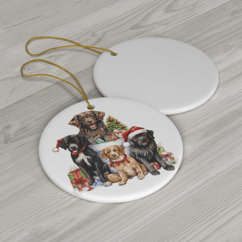 Christmas Dogs Ceramic Disc Ornament              Item #226118