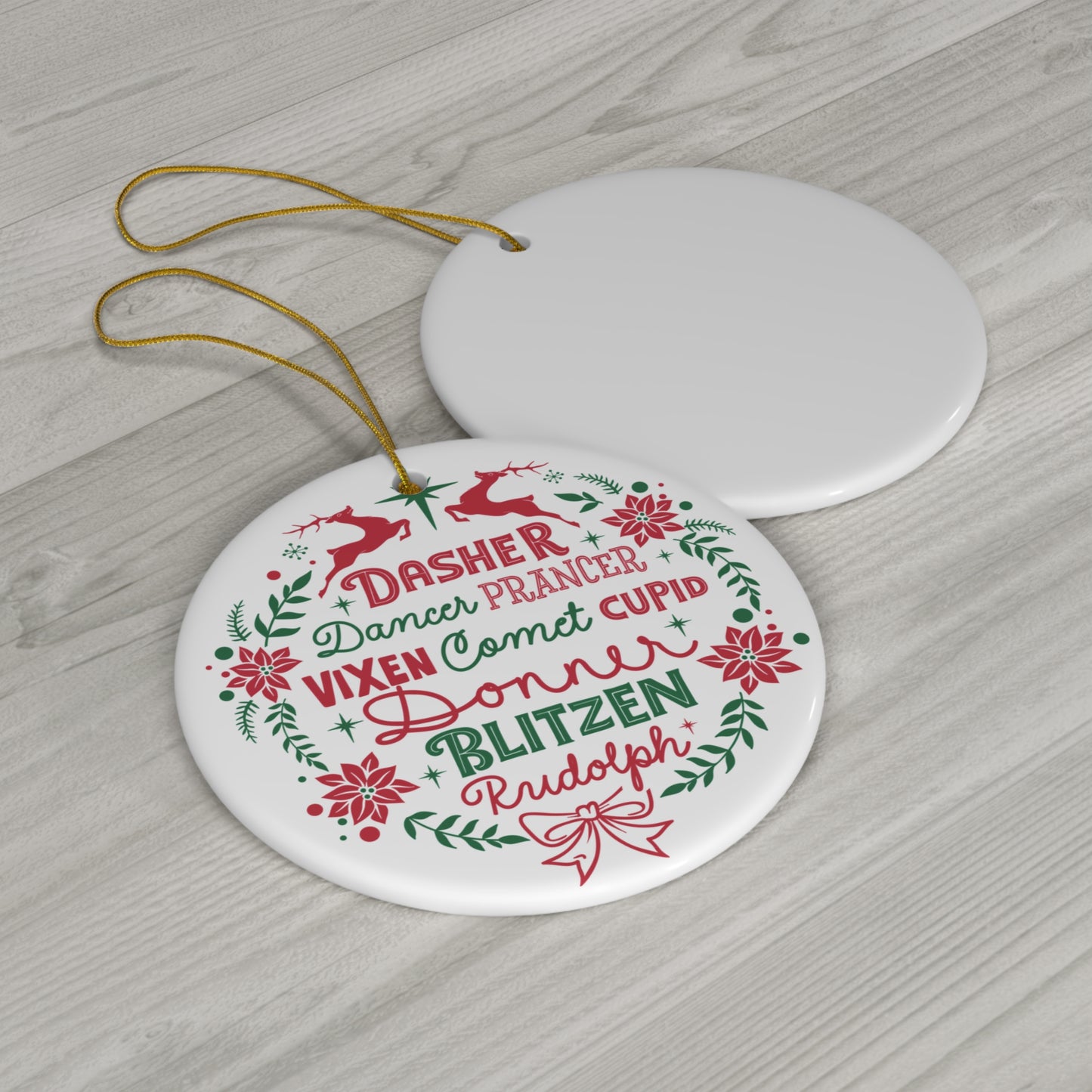 Reindeer Wreath Ceramic Disc Ornament        Item #4908276