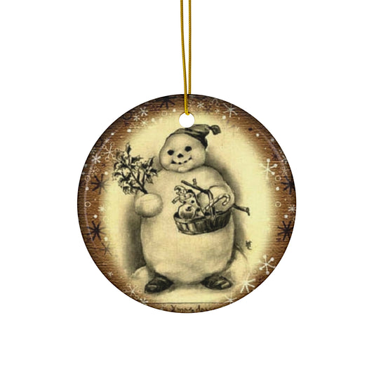 Snowman Ceramic Disc Ornament        Item #771562