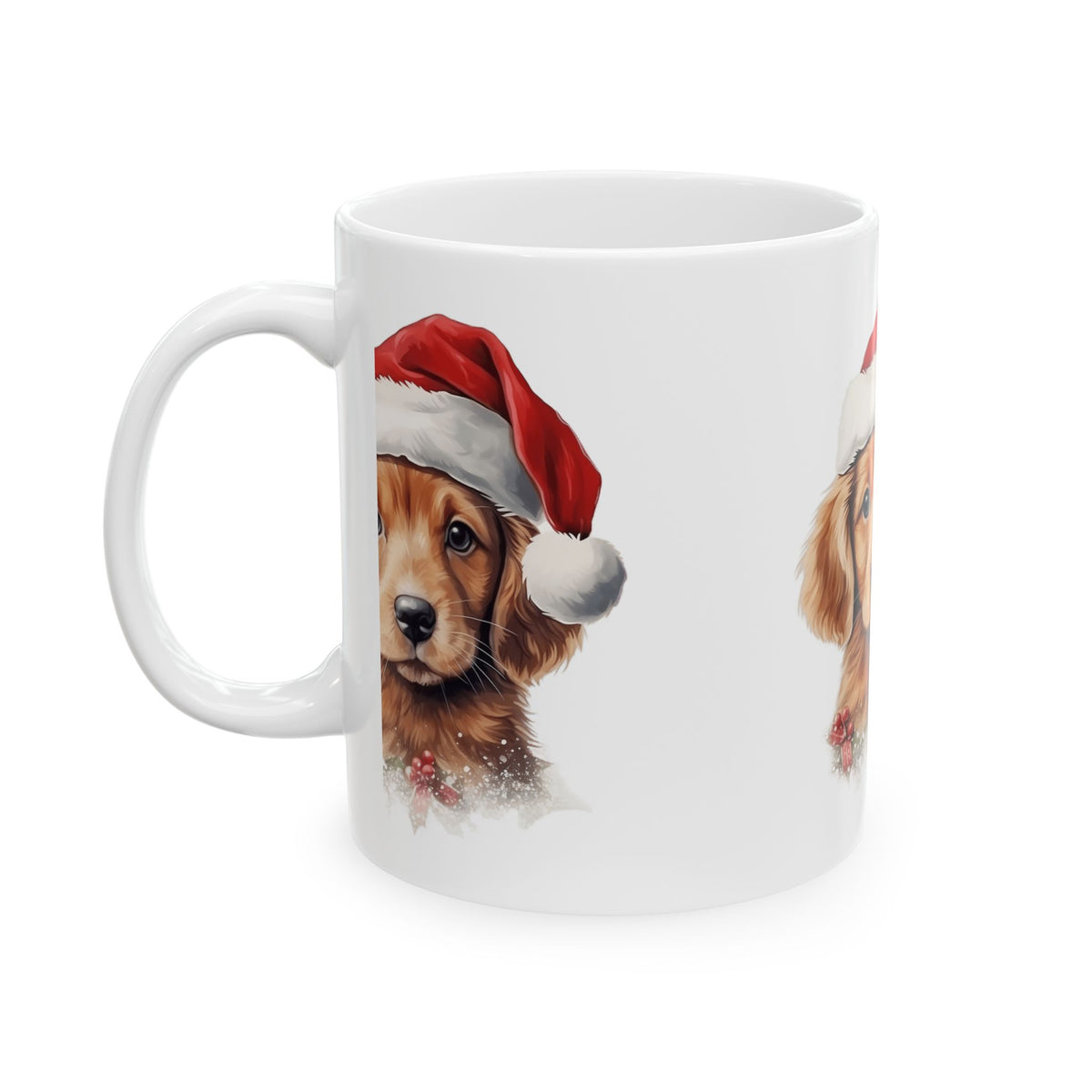 Christmas Golden Retriever Puppy Mug – Cute Santa Hat Holiday Coffee Cup 11oz  Item #941083