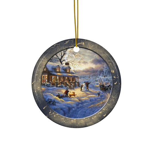 Winter Scene Ceramic Disc Ornament        Item #272033