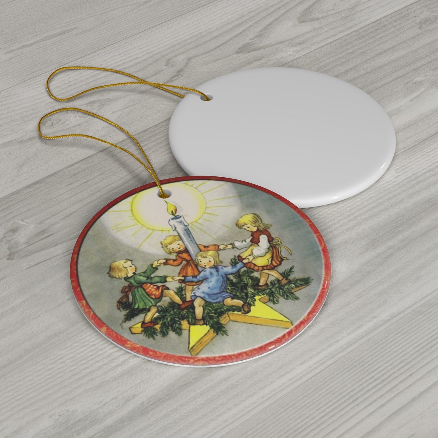 Christmas Scene With Kids Ceramic Disc Ornament          Item #2501695