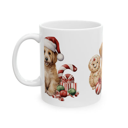Christmas Puppy Ceramic Mug — Cute Golden Retriever with Santa Hat & Holiday Treats 11oz  Item #561022