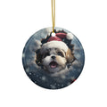 3D Dog With Santa Hat Breaking Out Ceramic Disc Ornament              Item #387006