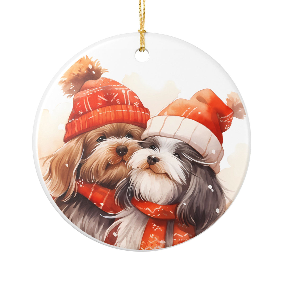 Christmas Ornament Featuring Cozy Shih Tzu Dogs in Winter Hats and Scarves   Item #554446