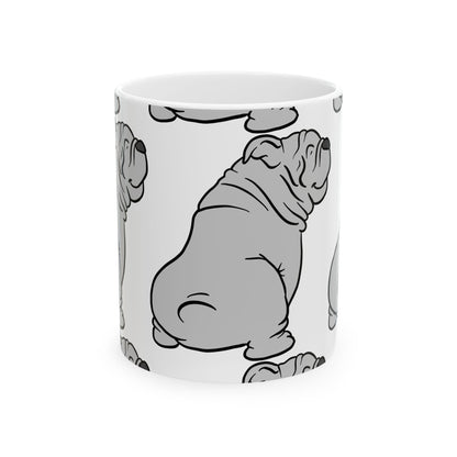 Bulldog Pattern Ceramic Mug — Cute Wrinkled Bulldog Coffee Cup 11oz   Item #400694