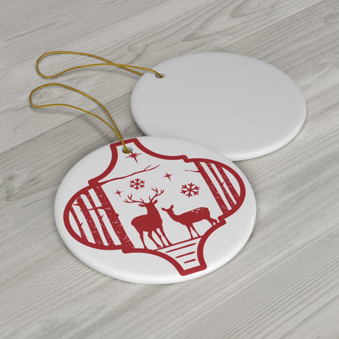 Deer And Trees Ceramic Disc Ornament          Item #3961552