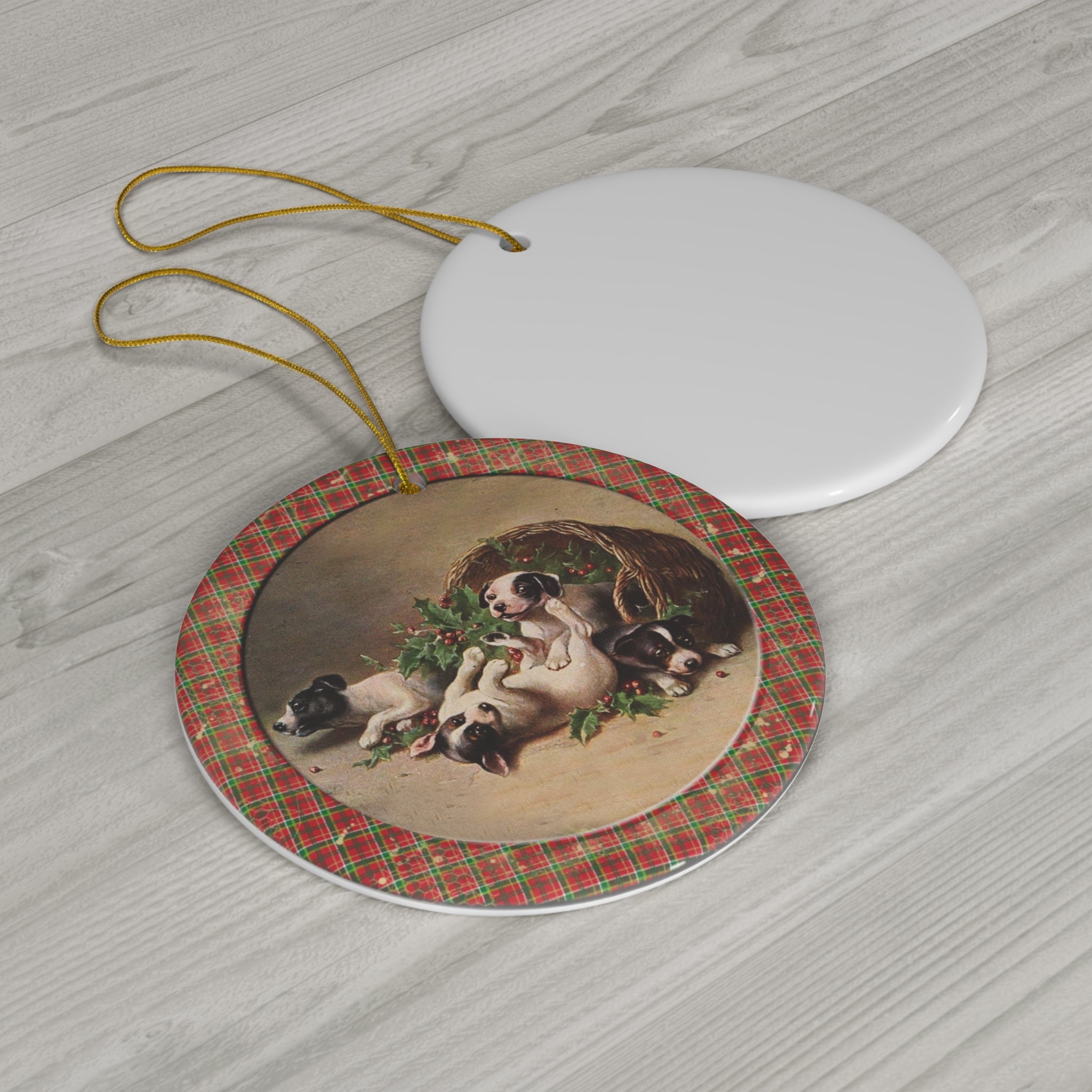 Christmas Dogs Ceramic Disc Ornament       Item #7940757