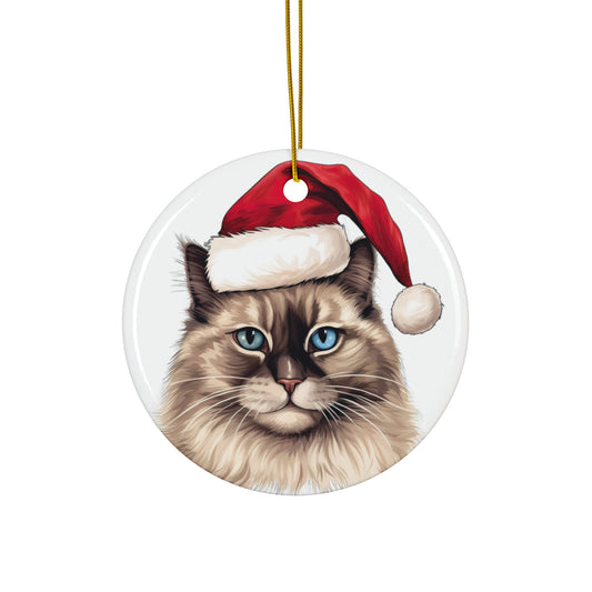 Neva Masquarade Cat With Santa Hat Ceramic Ornament       Item #8181264