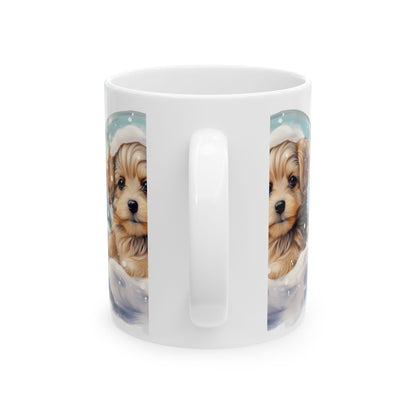 Cute Puppy Snow Globe Ceramic Mug – Adorable Winter Dog Gift 11oz   Item #39986