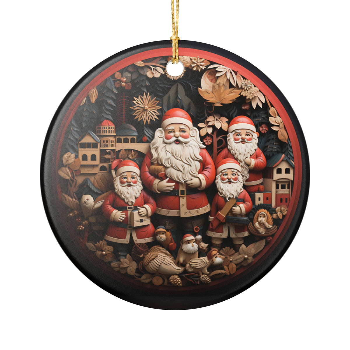 Vintage Santa Claus Family Christmas Ceramic Ornament    Item #28437