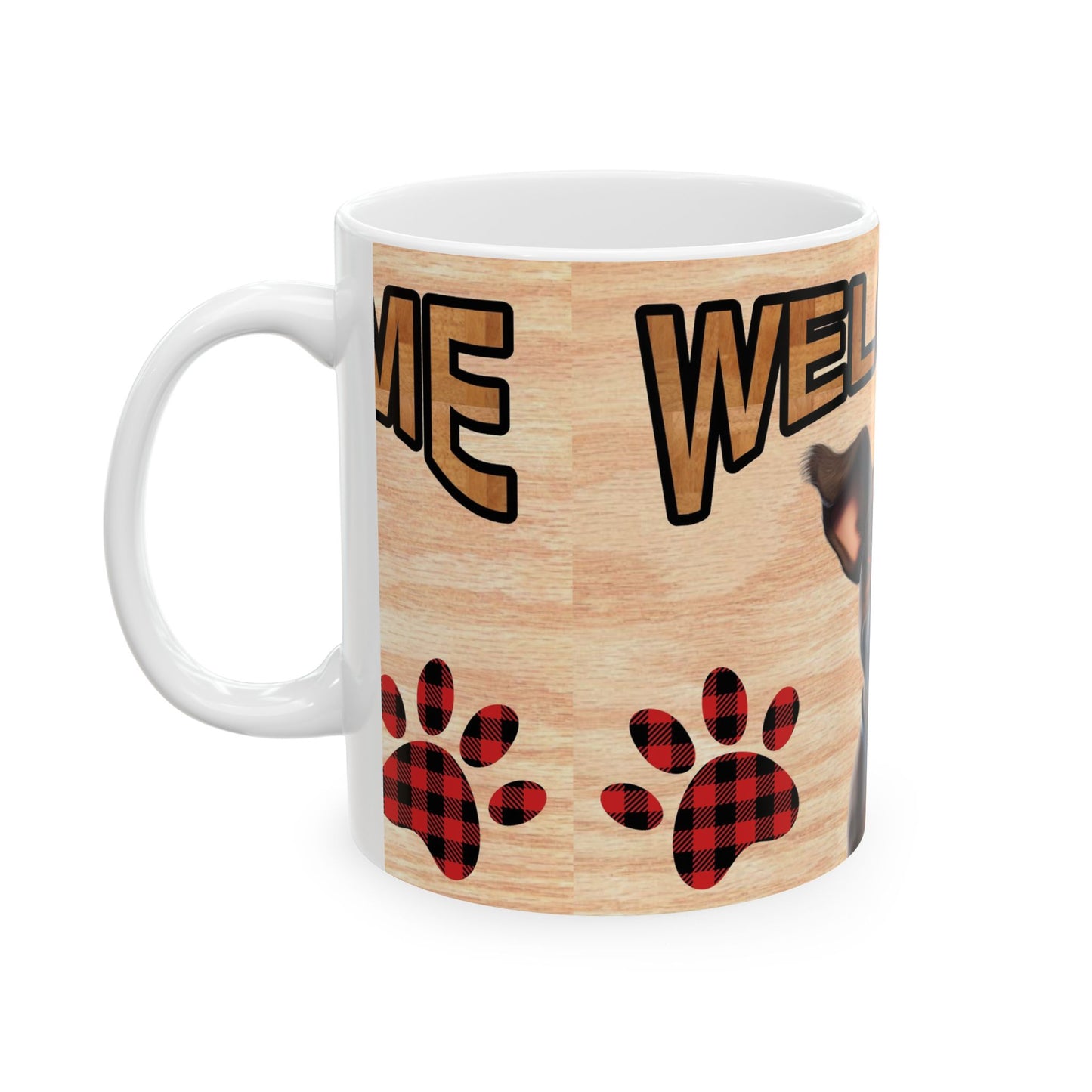 Welcome Dog Illustration Ceramic Mug – Cute Paw Print Coffee Cup 11oz    Item #505261