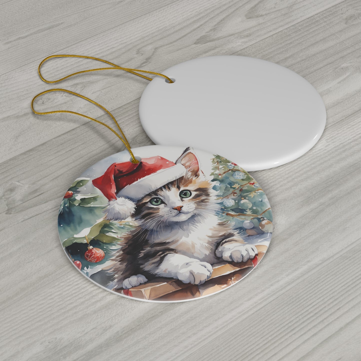 Christmas Cat Ceramic Disc Ornament     Item #2858646