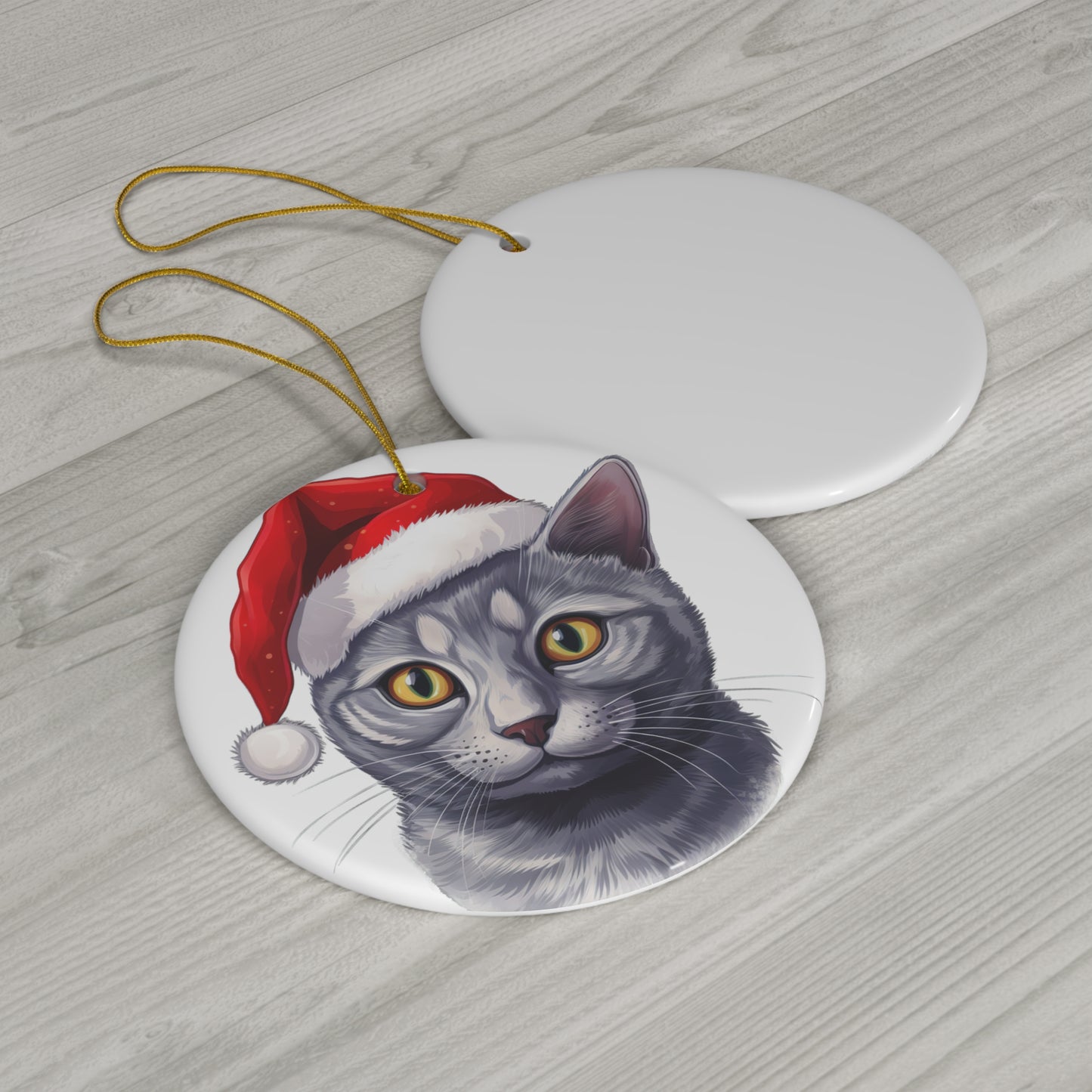 Russian Blue Cat With Santa Hat Ceramic Ornament     Item #1908652