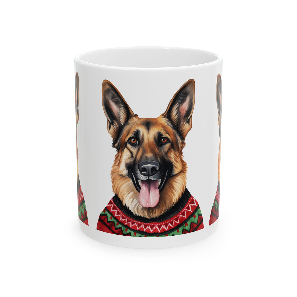 German Shepherd Christmas Mug — Festive Dog Portrait Coffee Cup 11oz   Item #633358