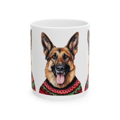 German Shepherd Christmas Mug — Festive Dog Portrait Coffee Cup 11oz   Item #633358