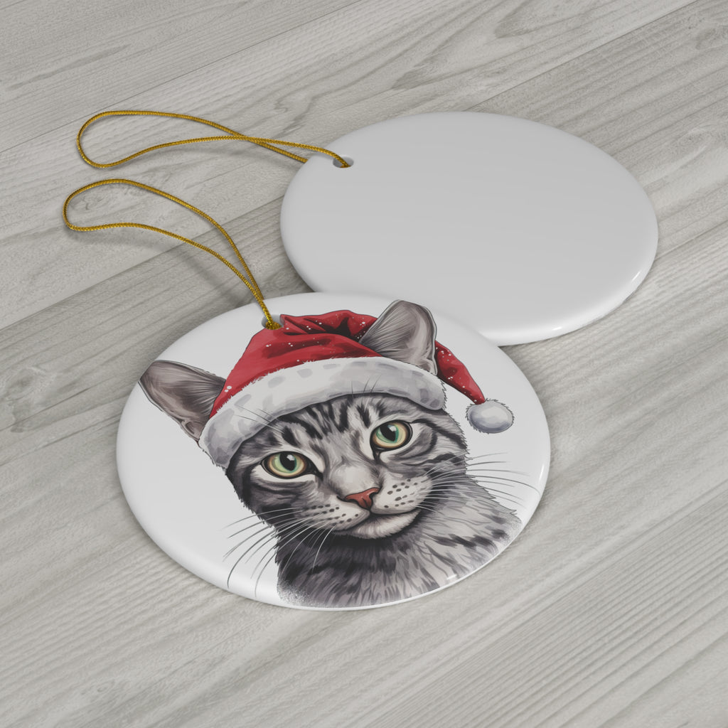 Egyptian Mau Cat With Santa Hat Ceramic Ornament     Item #5955222
