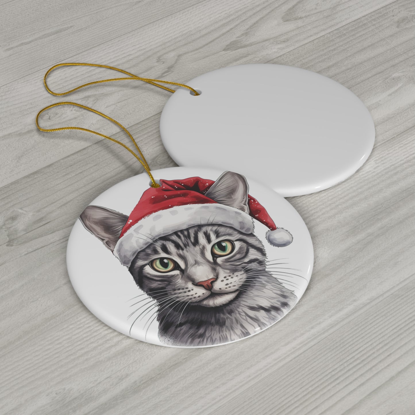 Egyptian Mau Cat With Santa Hat Ceramic Ornament     Item #5955222