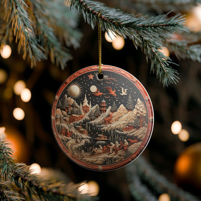 Ceramic Christmas Ornament – Enchanted Winter Village Scene    Item #526725