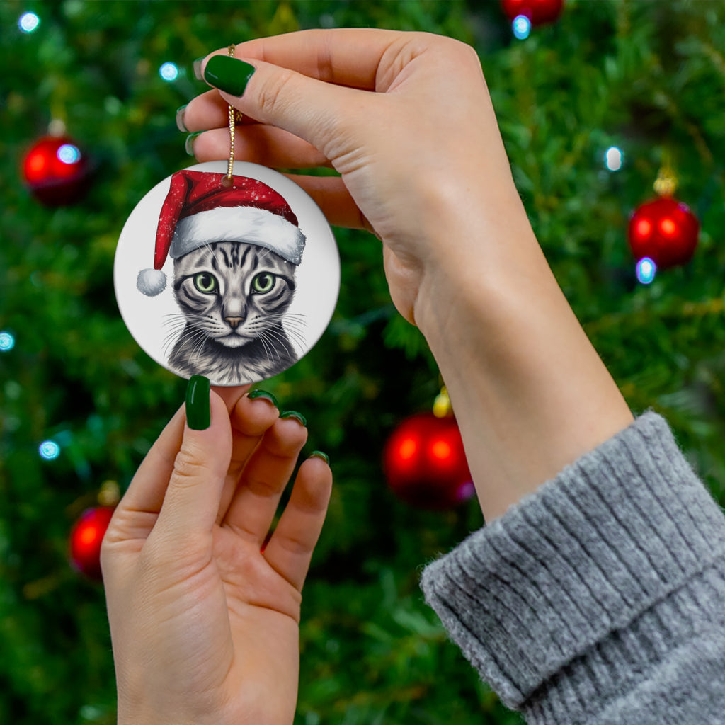 Egyptian Mau Cat With Santa Hat Ceramic Ornament      Item #6869302