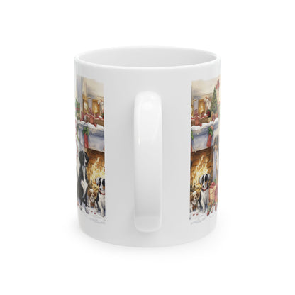 Christmas Dogs Ceramic Mug — Holiday Fireplace Scene 11oz   Item #945524