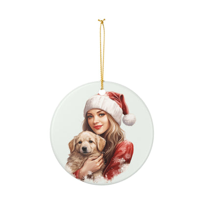Christmas Ornament – Woman and Puppy Holiday Ceramic Decoration    Item #415633