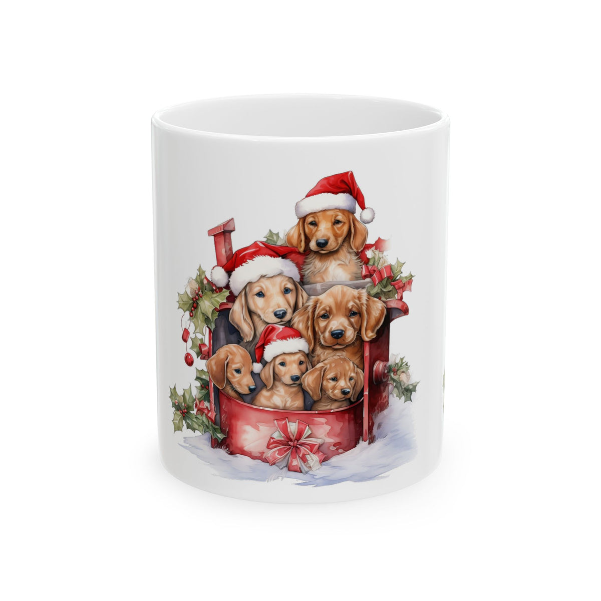 Christmas Puppy Mug – Festive Labrador Puppies in Santa Hats 11oz   Item #197973