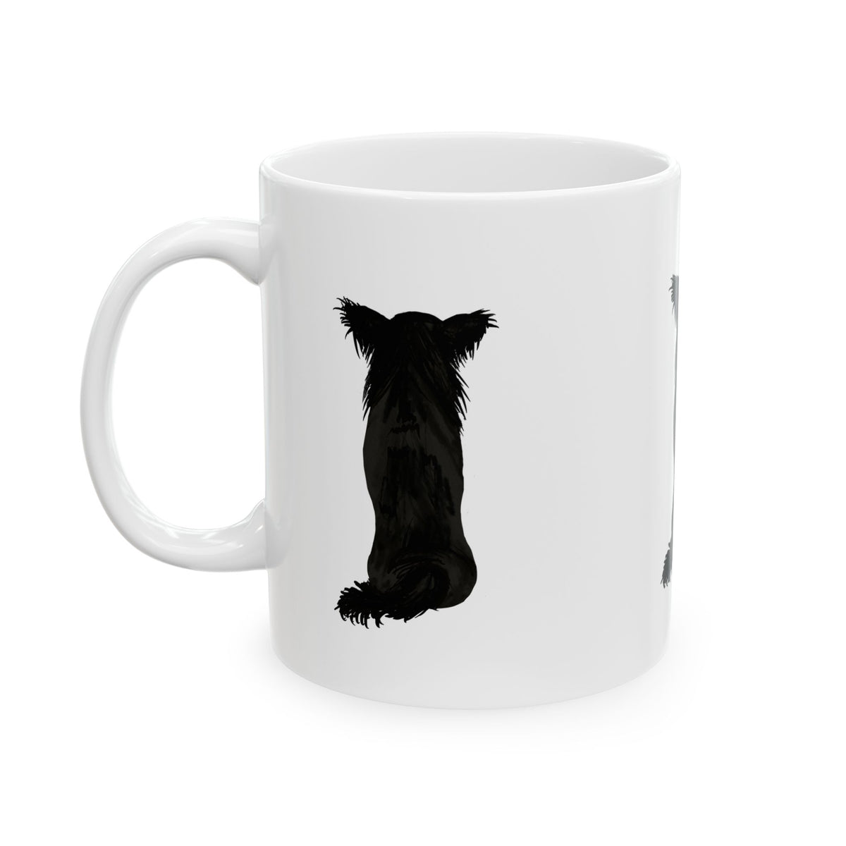 Black Dog Silhouette Mug — Cute Back-Facing Puppy Ceramic Coffee Cup  11oz    Item #459306