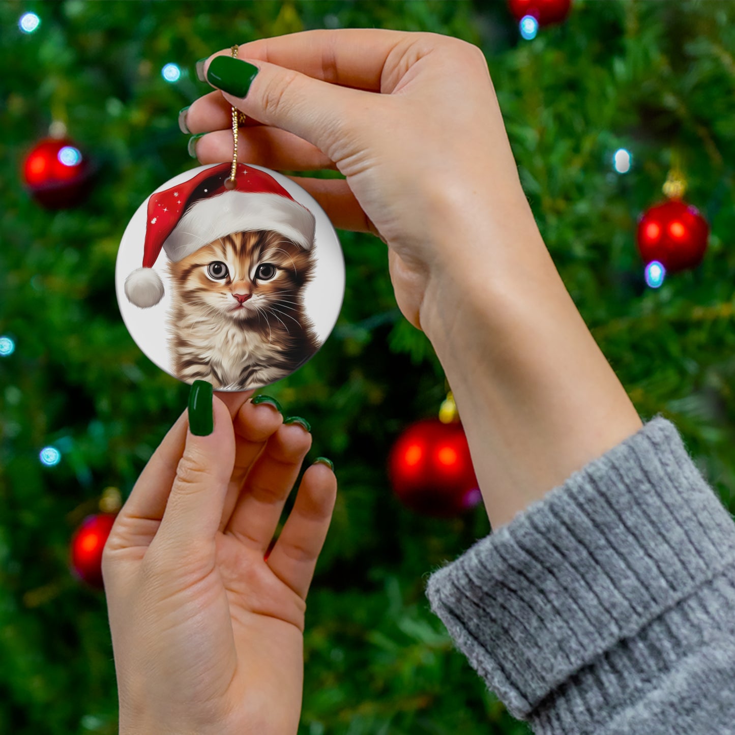 Ceramic Ornament - Manx Kitten With Santa Hat      Item #9092773