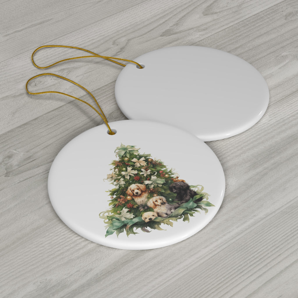 Christmas Dog Ceramic Disc Ornament                Item #7729392