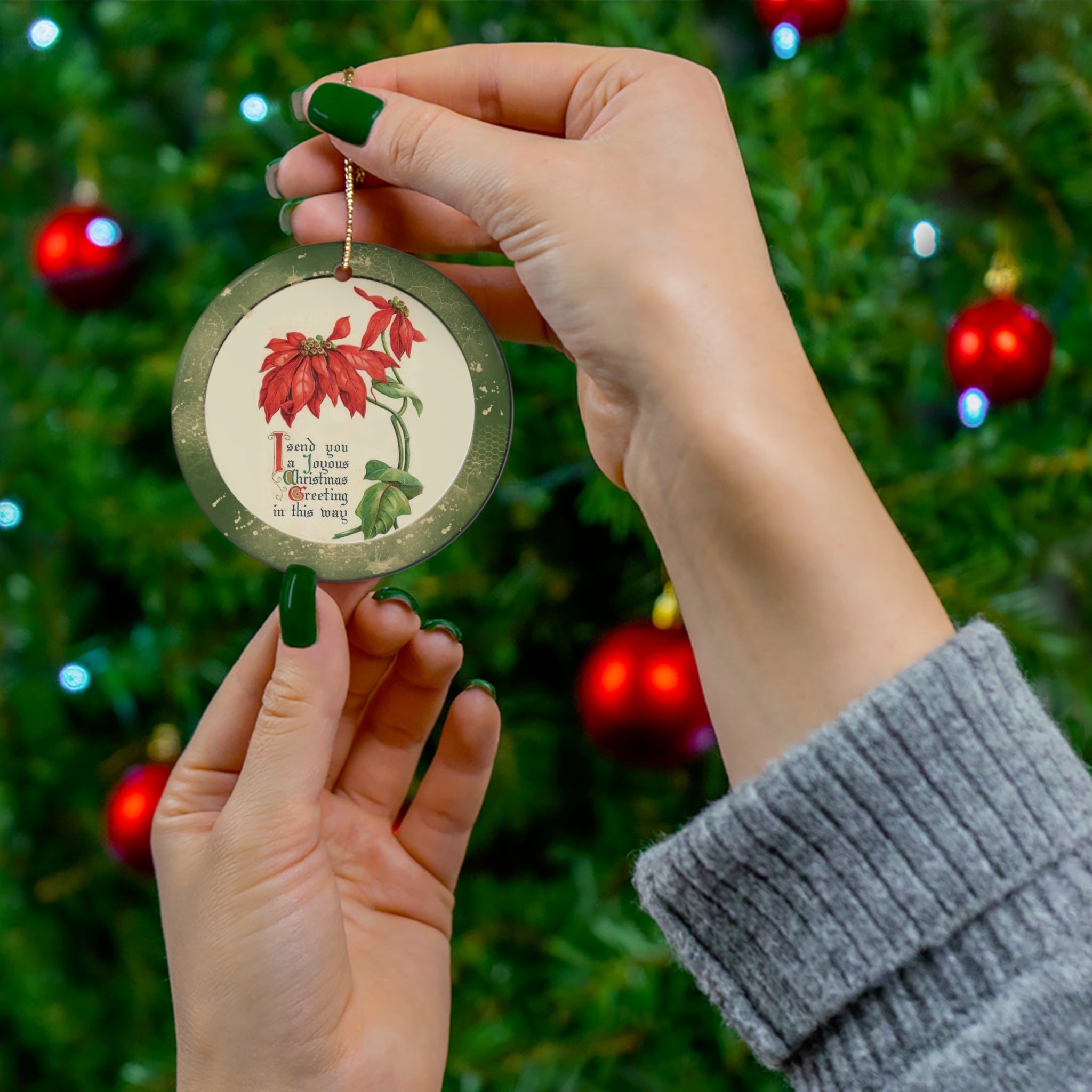 Poinsette Ceramic Disc Ornament      Item #1621818